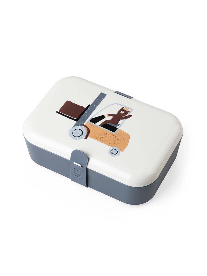 Sebra Pudełko "Busy Builders" w kolorze biało-granatowym na lunch - 19 x 13 x 7 cm rozmiar: onesize