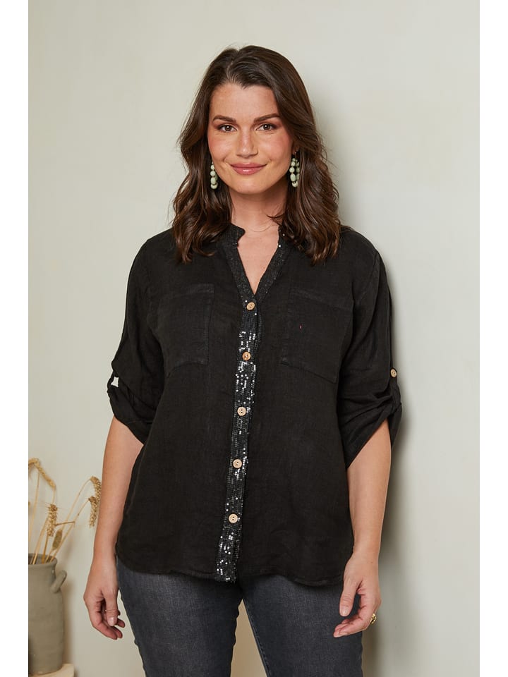 Curvy Lady Lniana bluzka w kolorze czarnym rozmiar: 48/50