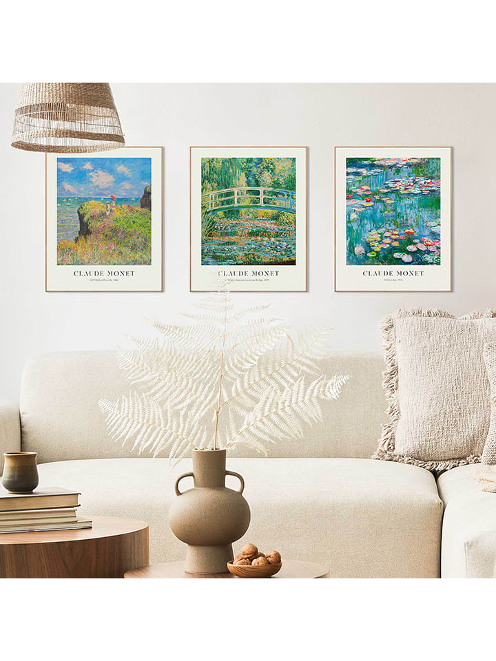 Orangewallz Druki artystyczne (3 szt.) "Monet" w ramce rozmiar: 40x50 cm