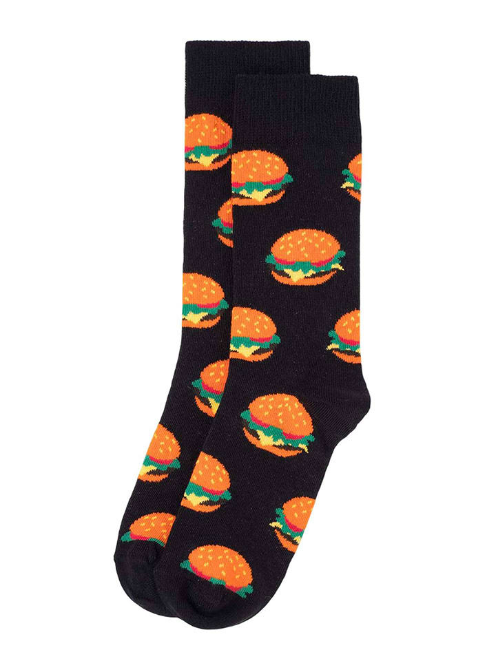 Happy Socks Skarpety "Hamburgers" w kolorze czarno-pomarańczowym rozmiar: 41-46