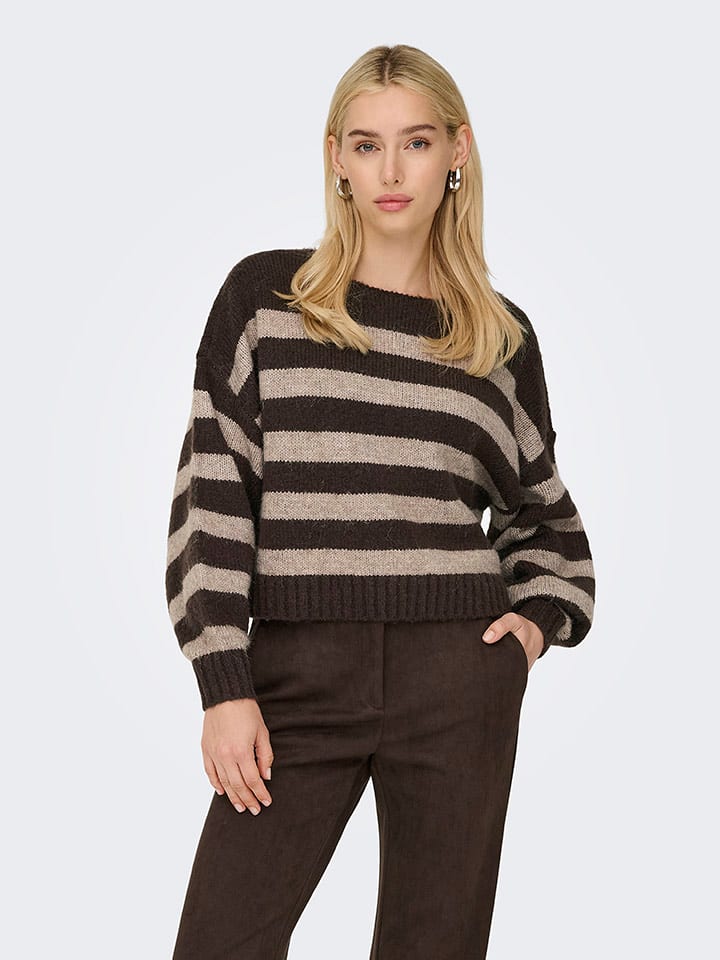 ONLY Sweter w kolorze ciemnobrązowo-beżowym rozmiar: M