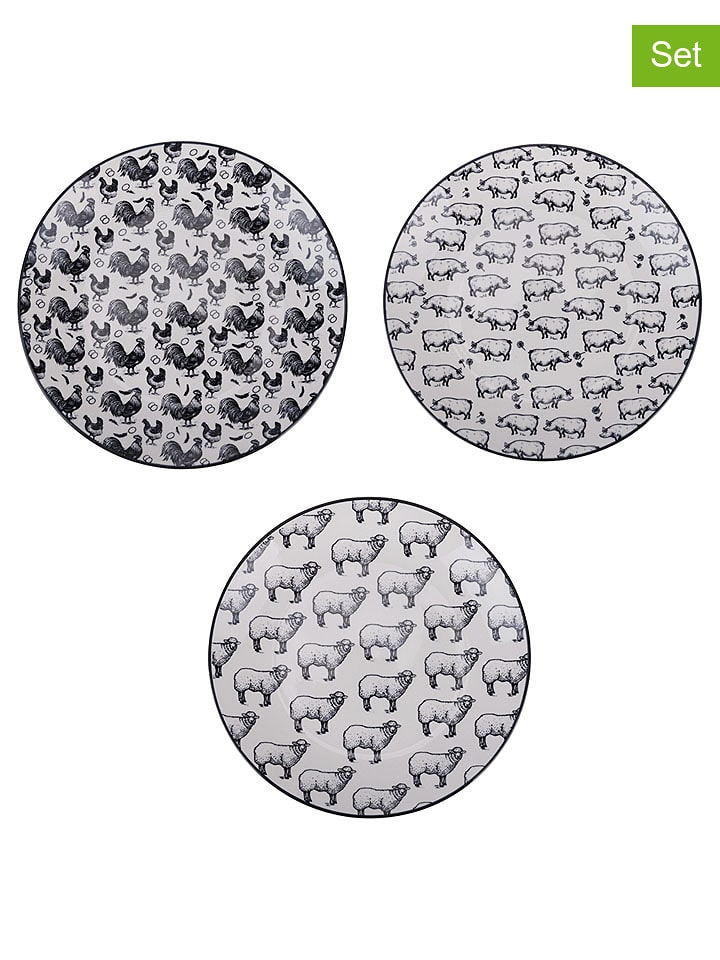 Villa d´Este Talerze śniadaniowe (6 szt.) "Farm" w kolorze czarno-białym - Ø 19,5 cm rozmiar: onesize