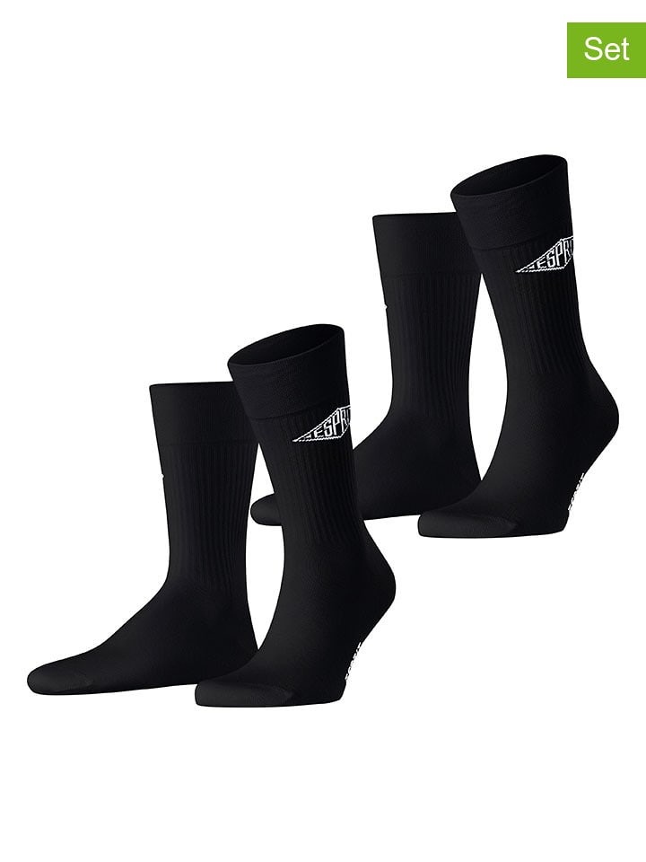 ESPRIT Skarpety (2 pary) "Unisex Logo" w kolorze czarnym rozmiar: 35-38