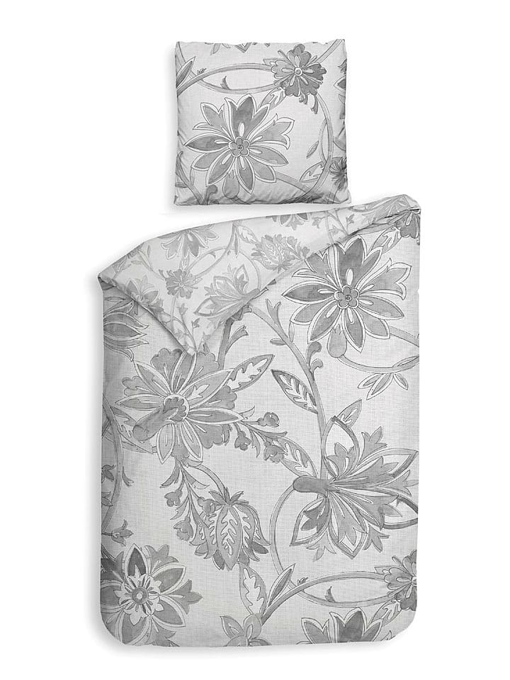 Heckett Lane Komplet pościeli satynowej "Neva" w kolorze biało-szarym rozmiar: 200x220 cm