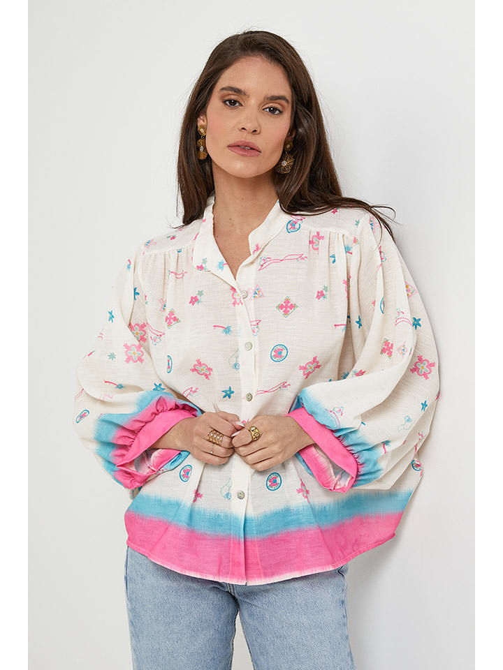 Rodier Lin Lniana bluzka w kolorze biało-różowym rozmiar: XL/XXL