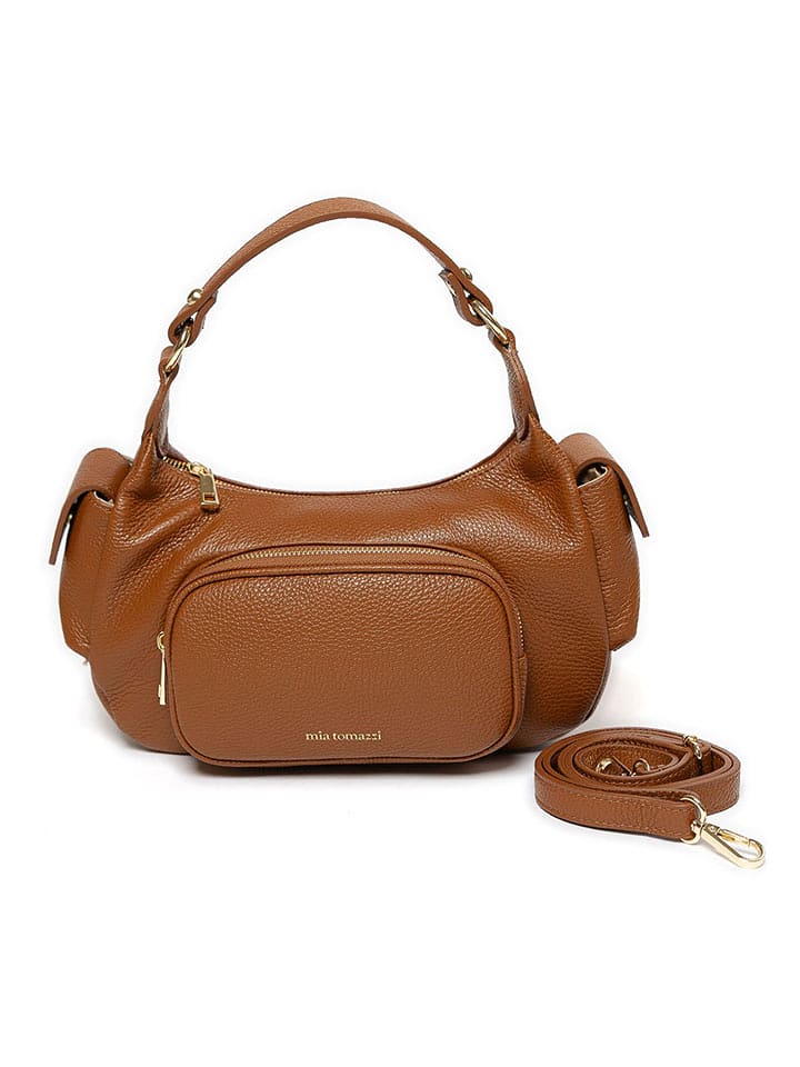 Mia Tomazzi Skórzana torebka "Bechi" w kolorze jasnobrązowym - 32 x 19 x 12 cm rozmiar: onesize