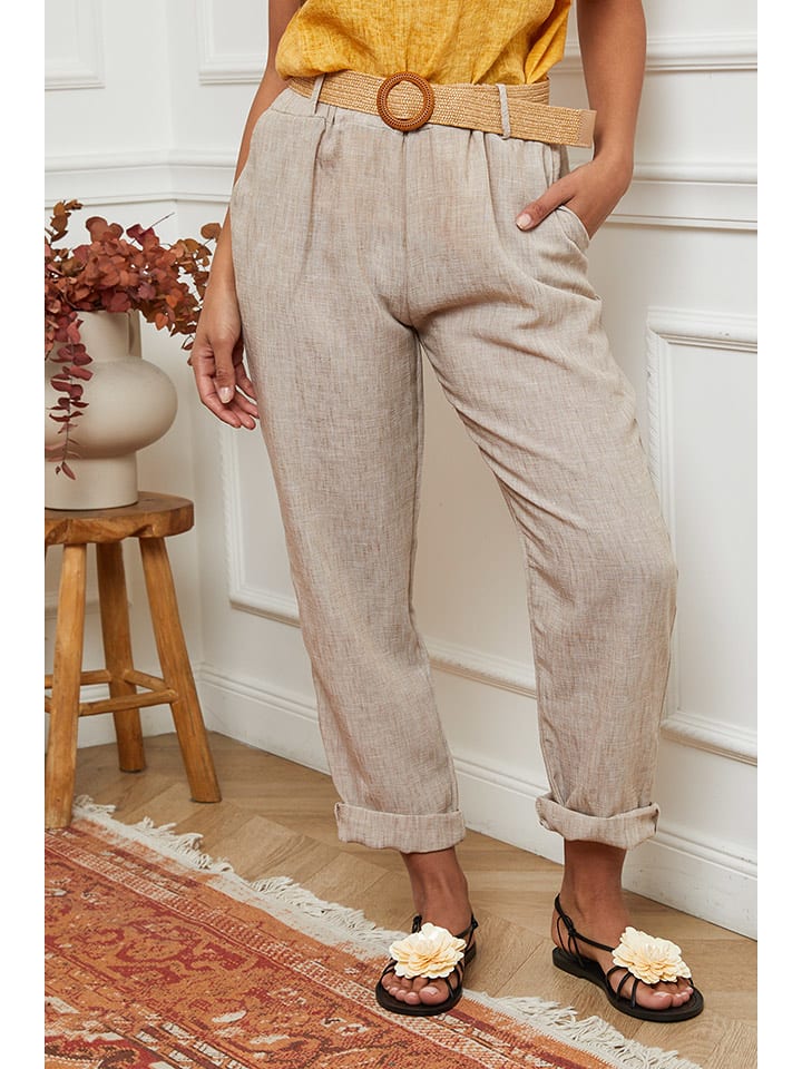 La Compagnie Du Lin Spodnie w kolorze beżowym rozmiar: XXL