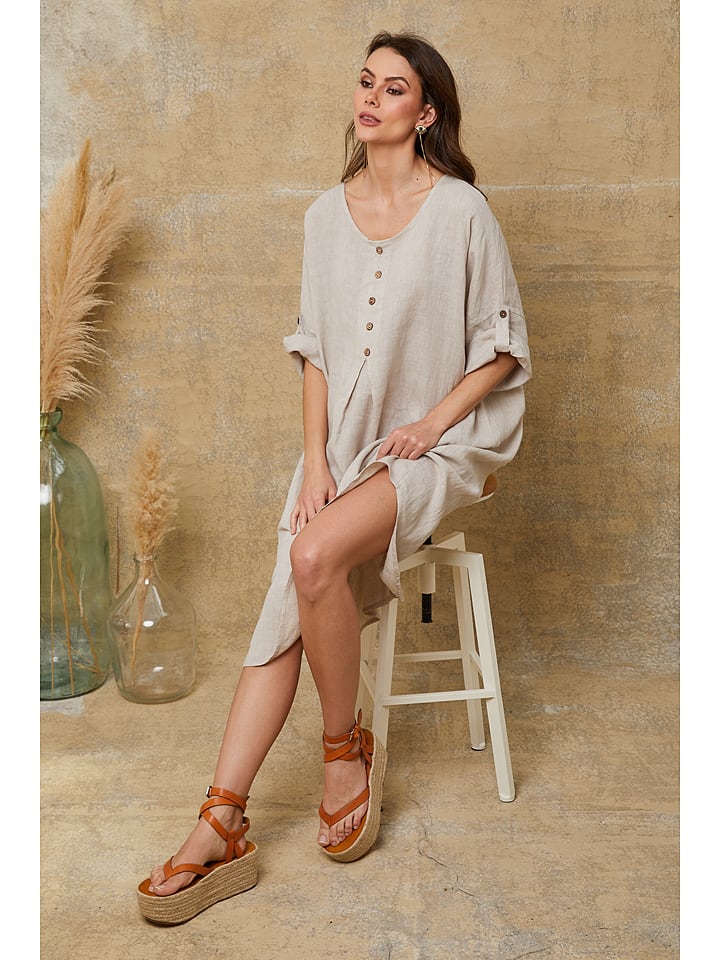 Fleur de Lin Lniana sukienka "Cadence" w kolorze beżowym rozmiar: L