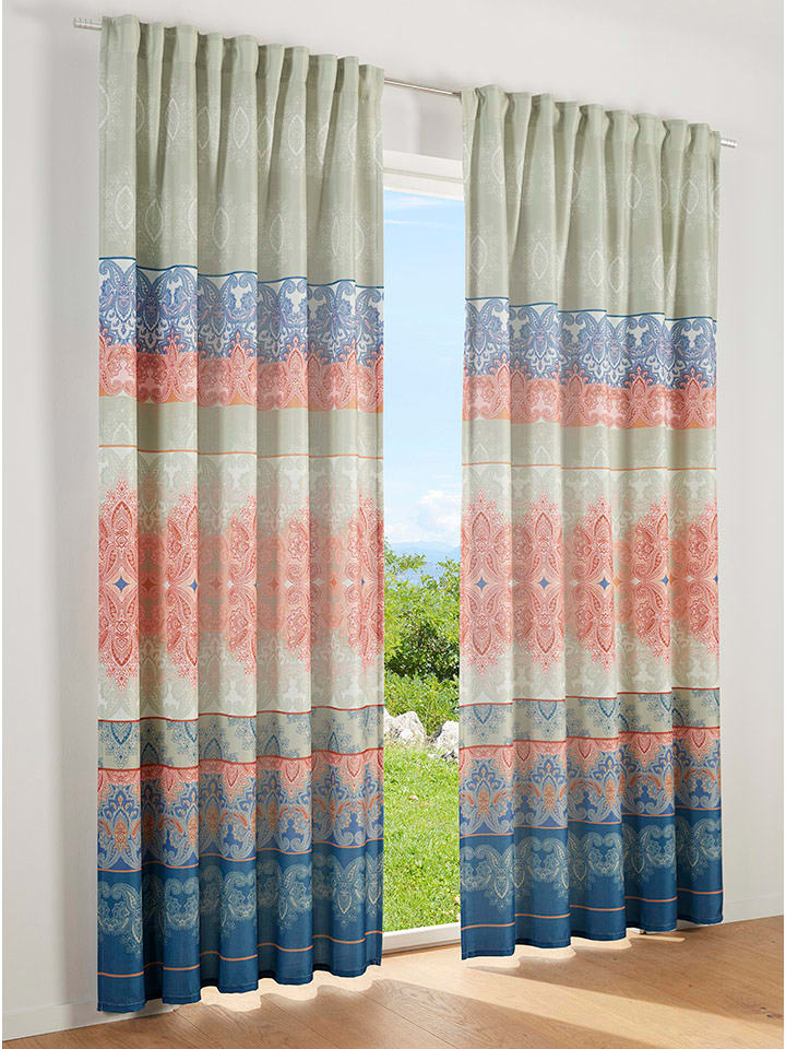 heine home Zasłona dekoracyjna w kolorze beżowo-czerwono-niebieskim rozmiar: 225x140 cm