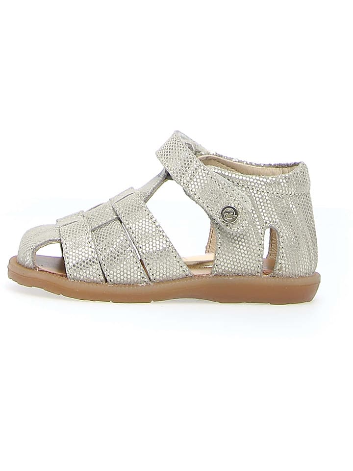 Naturino Skórzane półsandały "Zaffiro" w kolorze srebrnym rozmiar: 27
