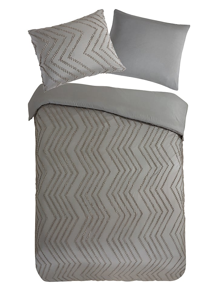 Pure Komplet pościeli "Zigzag" w kolorze szarobrązowym z mikrofibry rozmiar: 135x200 cm