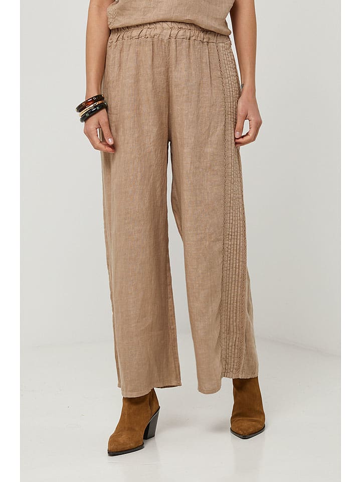 Lin Passion Lniane spodnie w kolorze beżowym rozmiar: 36/38