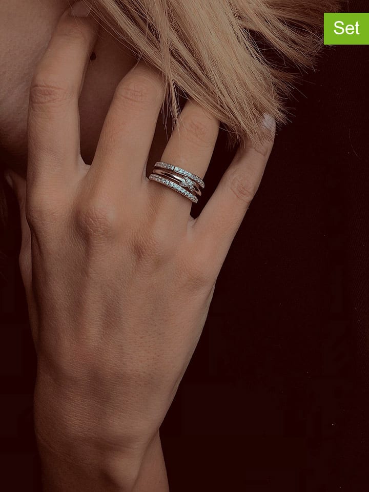Eclat d'Argent Srebrne pierścionki (3 szt.) z cyrkoniami rozmiar: 60