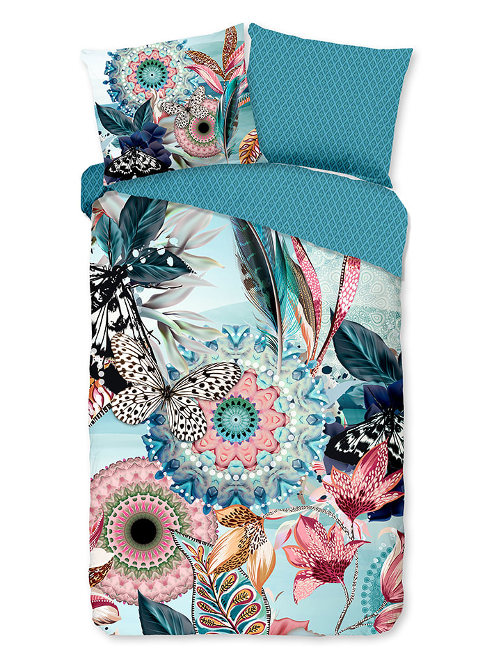 Hip Komplet pościeli satynowej "Maximilian" w kolorze jasnoróżowo-błękitnym rozmiar: 135x200 cm