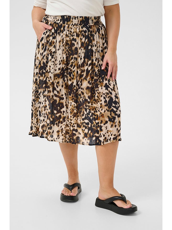 KAFFE curve Spódnica w kolorze beżowo-ciemnobrązowym rozmiar: 48