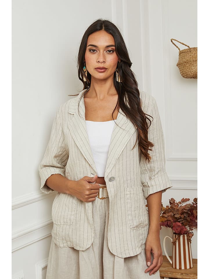 La Compagnie Du Lin Lniany blezer w kolorze beżowym rozmiar: XXL