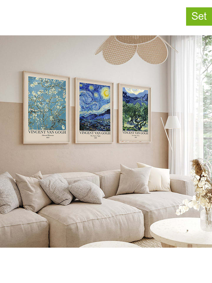 ABERTO DESIGN Druki artystyczne (3 szt.) w drewnianej ramce rozmiar: 50x70 cm