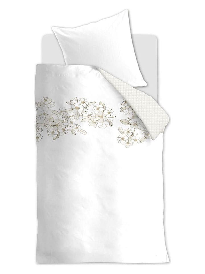 Rivièra Maison Komplet pościeli "Plumeria" w kolorze złoto-białym rozmiar: 155x220 cm
