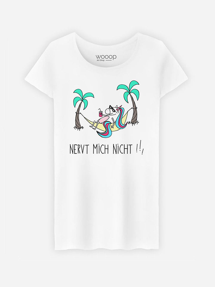 WOOOP T-shirt "Nervt Mich Nicht" w kolorze białym rozmiar: S