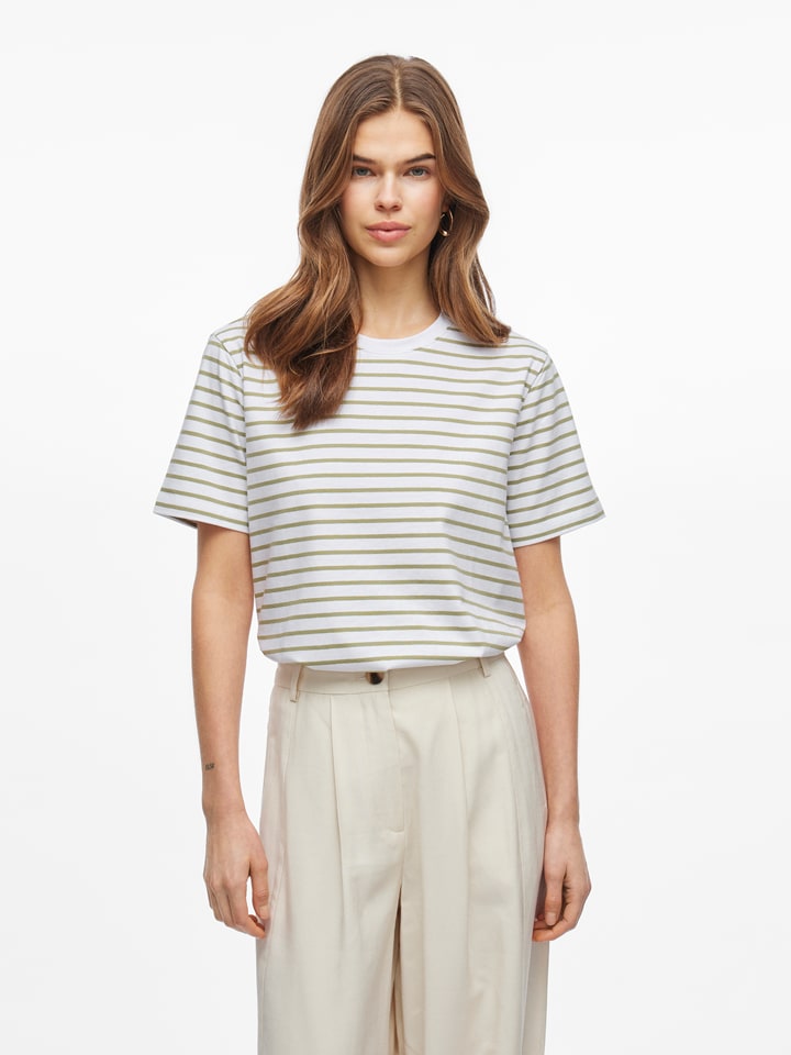 Vila Koszulka w kolorze oliwkowo-białym rozmiar: XS