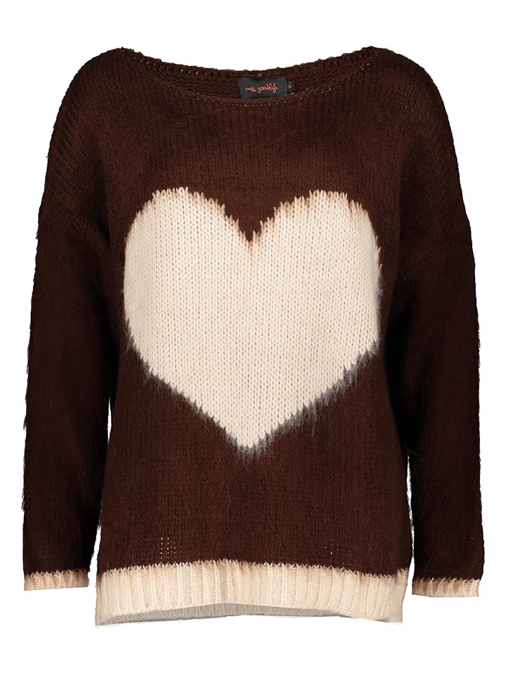 miss goodlife Sweter "Heart" w kolorze ciemnobrązowo-kremowym rozmiar: XS