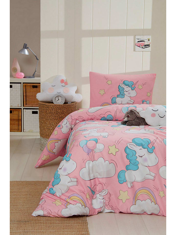 Colourful Cotton Komplet pościeli "Unicornio" w kolorze jasnoróżowo-białym rozmiar: 155x220 cm