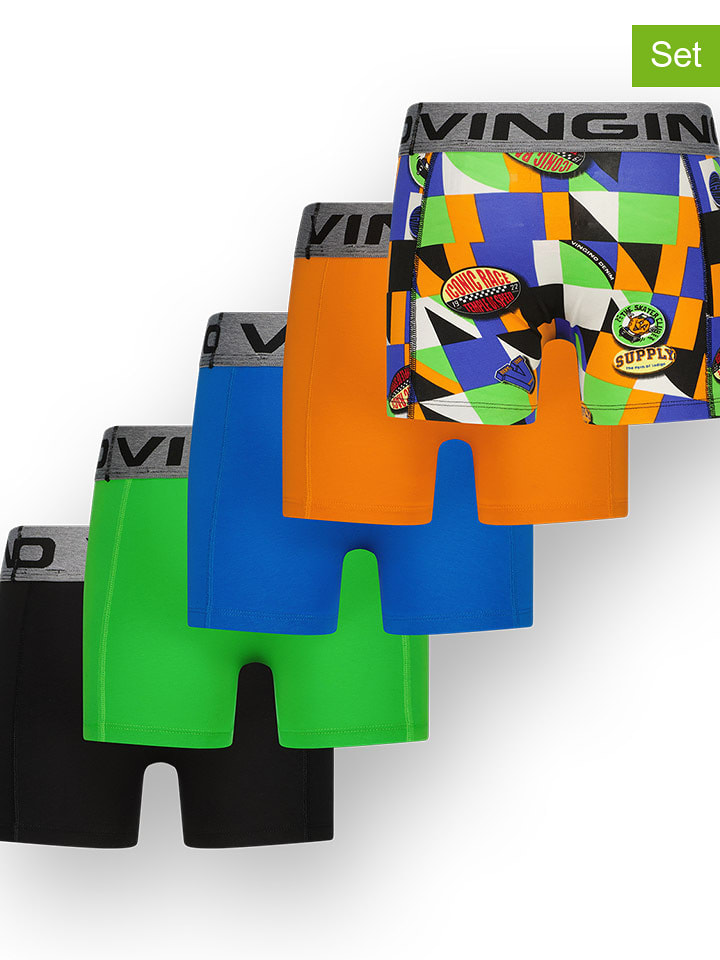 Vingino Bokserki (5 par) w kolorze czarno-niebiesko-zielonym rozmiar: 122/128