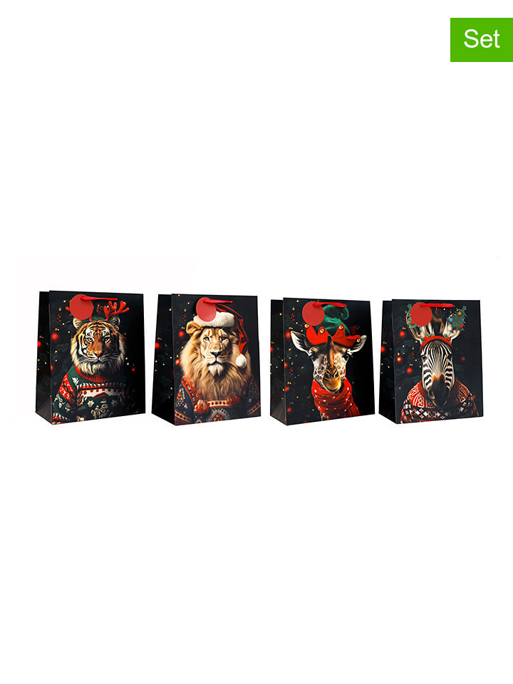 SiL Interiors Torebki prezentowe (4 szt.) w kolorze czarnym ze wzorem - 26 x 33 x 13 cm rozmiar: onesize
