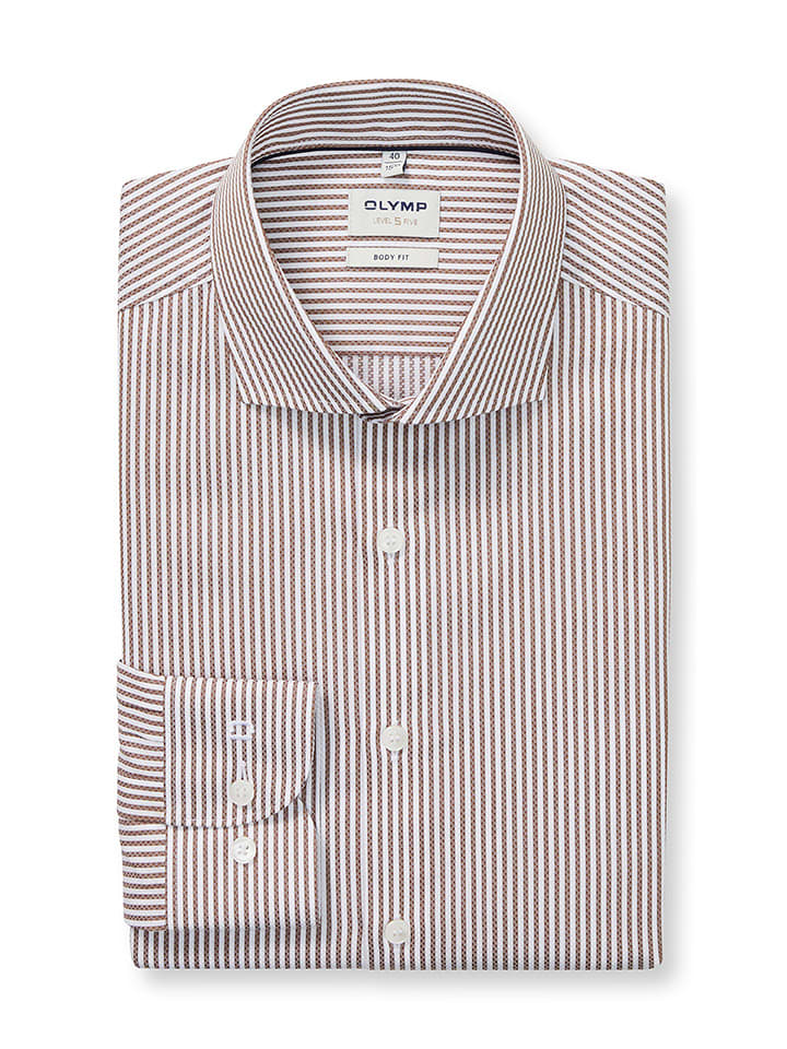 OLYMP Koszula "Level 5" - Body fit - w kolorze biało-jasnobrązowym rozmiar: 41