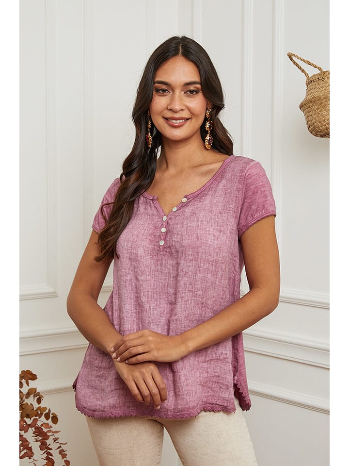 La Compagnie Du Lin Lniana koszulka w kolorze jasnoróżowym rozmiar: XL