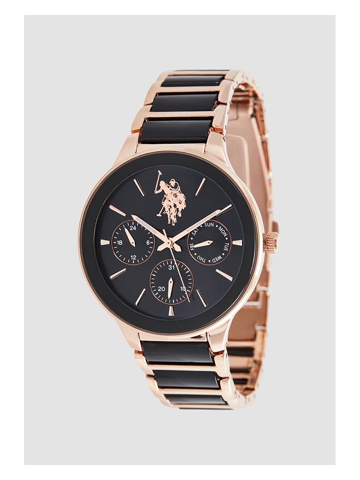 U.S. Polo Assn. Zegarek kwarcowy w kolorze różowozłoto-czarnym rozmiar: onesize
