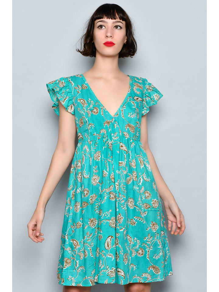 H.H.G. Sukienka w kolorze beżowo-turkusowym rozmiar: M