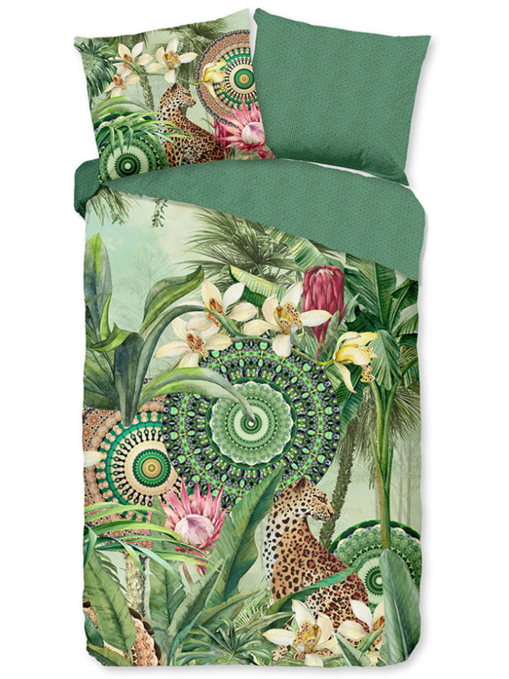 Hip Komplet pościeli satynowej "Abhita" w kolorze zielonym rozmiar: 200x220 cm