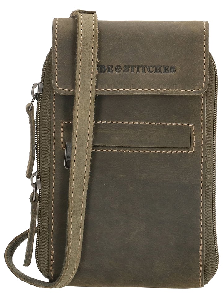 HIDE & STITCHES Skórzana torebka w kolorze oliwkowym na telefon - 10,5 x 17 x 1,5 cm rozmiar: onesize
