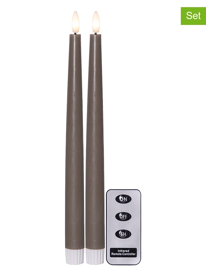 STAR Trading Świece LED (2 szt.) "Flame Slim" w kolorze brązowym - wys. 28,5 cm rozmiar: onesize