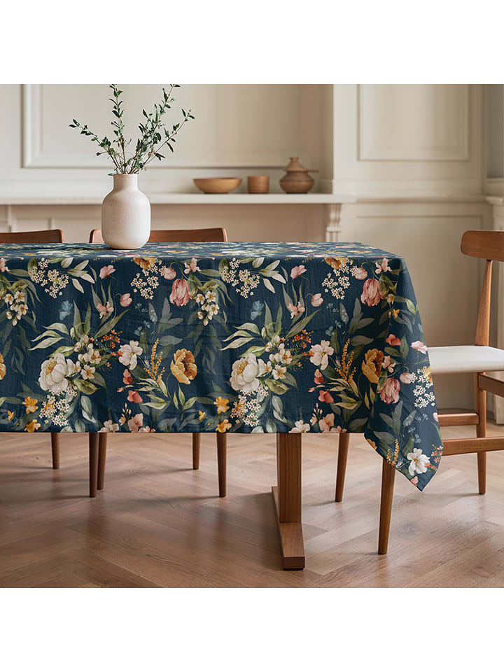 Mint Rugs Obrus "Floral And Tropical Kendra" w kolorze granatowo-zielono-jasnoróżowym rozmiar: 155x200 cm