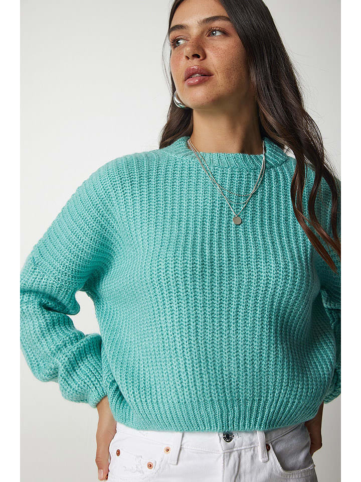 Happiness Istanbul Sweter w kolorze turkusowym rozmiar: onesize