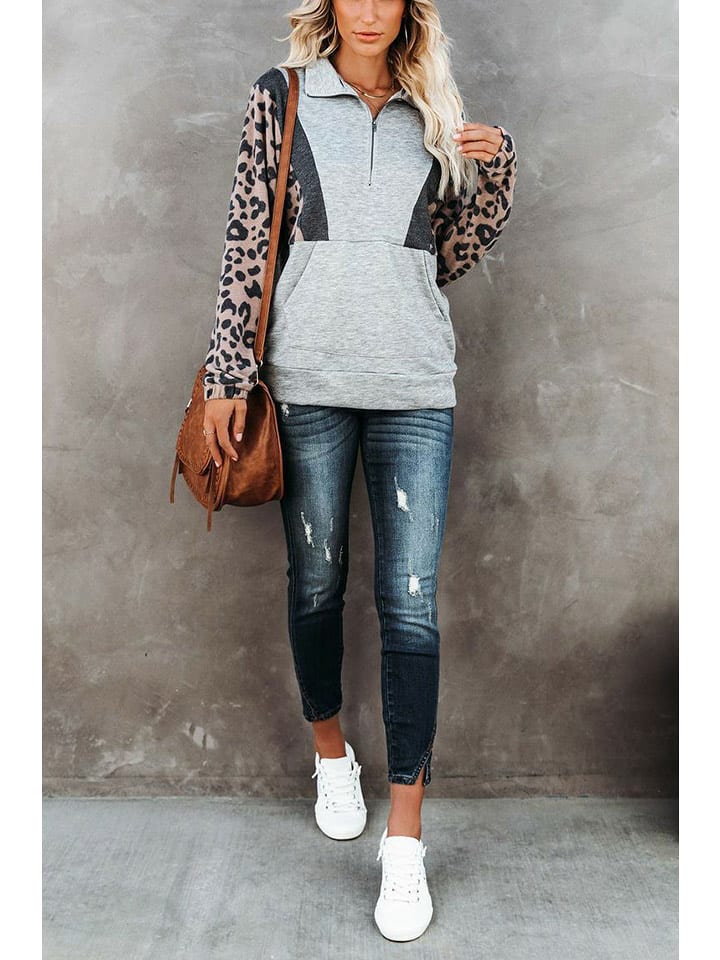 Milan Kiss Bluza w kolorze szaro-beżowym rozmiar: M