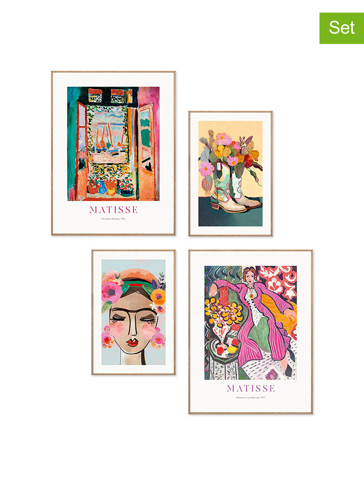 Orangewallz Druki artystyczne (4 szt.) "Happy Colours" w ramce rozmiar: 30x40 cmn