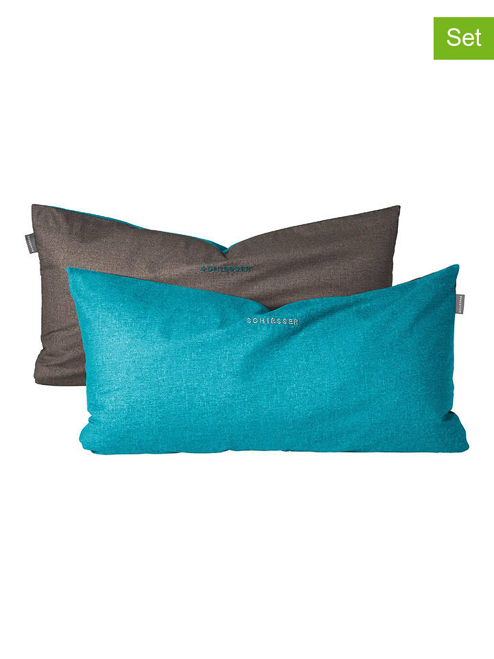 Schiesser Poszewki renforcé (2 szt.) w kolorze turkusowo-antracytowym na poduszkę rozmiar: 40x80 cm