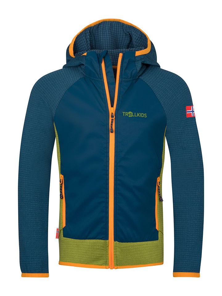 Trollkids Kurtka polarowa "Seiland" w kolorze niebiesko-oliwkowo-pomarańczowym rozmiar: 116