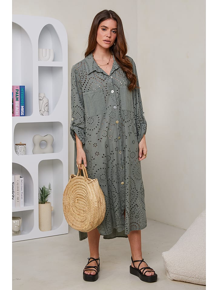 Rodier Lin Lniana sukienka w kolorze khaki rozmiar: M/L