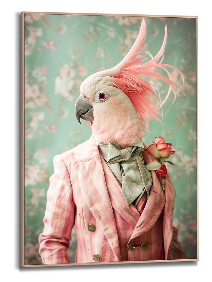 Orangewallz Druk artystyczny "Dressed Pink Bird" w ramce rozmiar: 50x70 cm