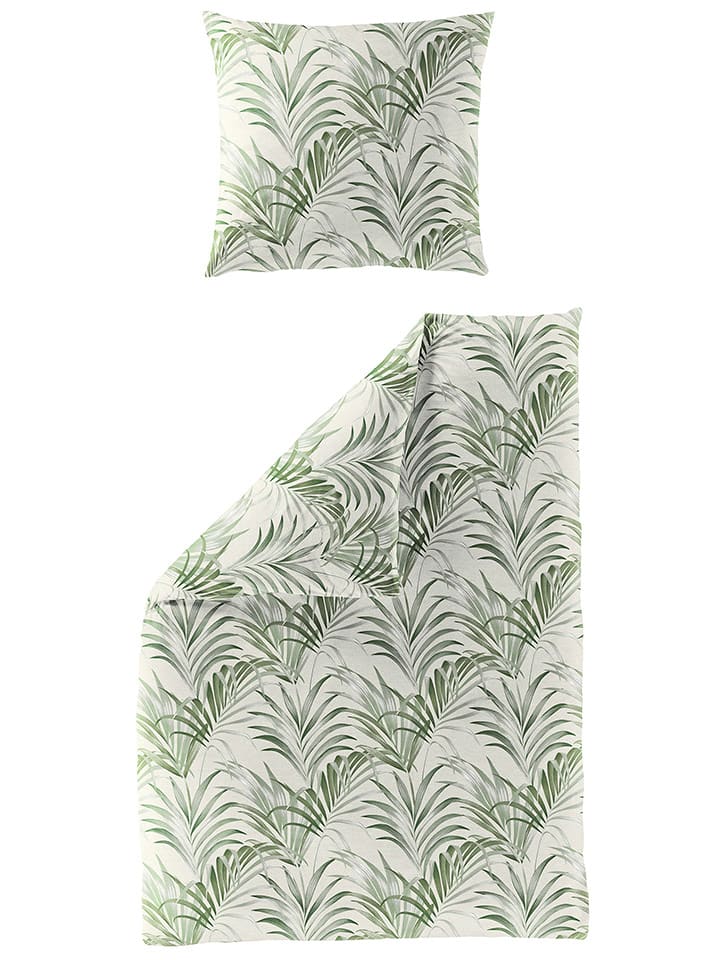 Bierbaum Komplet pościeli satynowej w kolorze biało-zielonym rozmiar: 155x220 cm