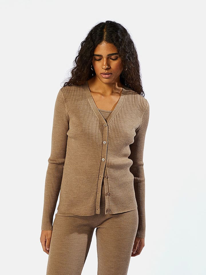 Rodier Wełniany kardigan w kolorze jasnobrązowym rozmiar: XL