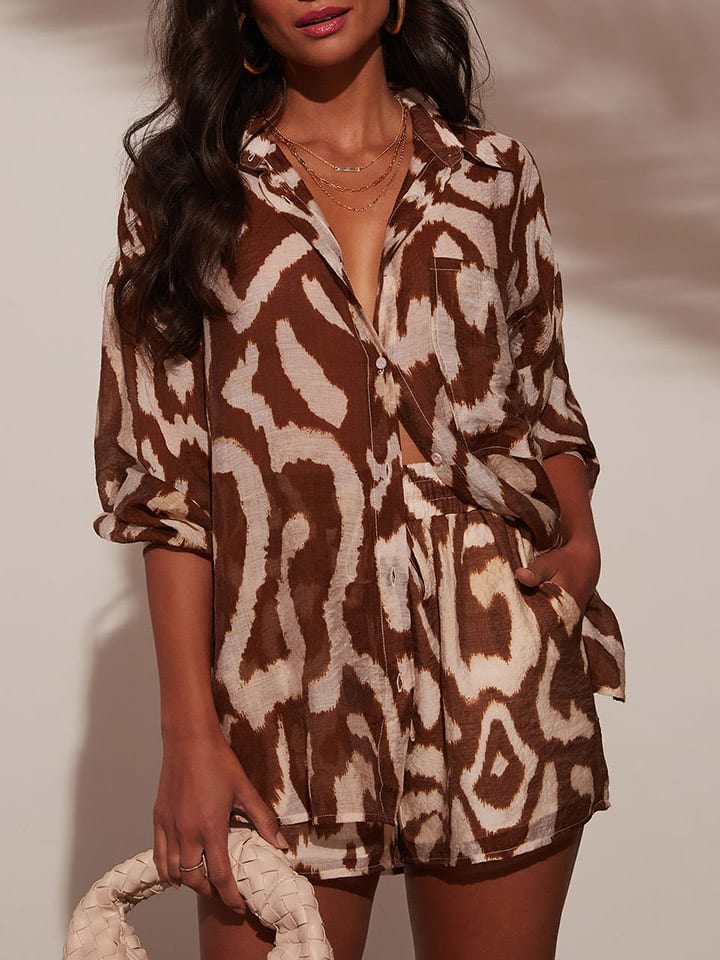 Milan Kiss Bluzka w kolorze brązowo-kremowym rozmiar: M