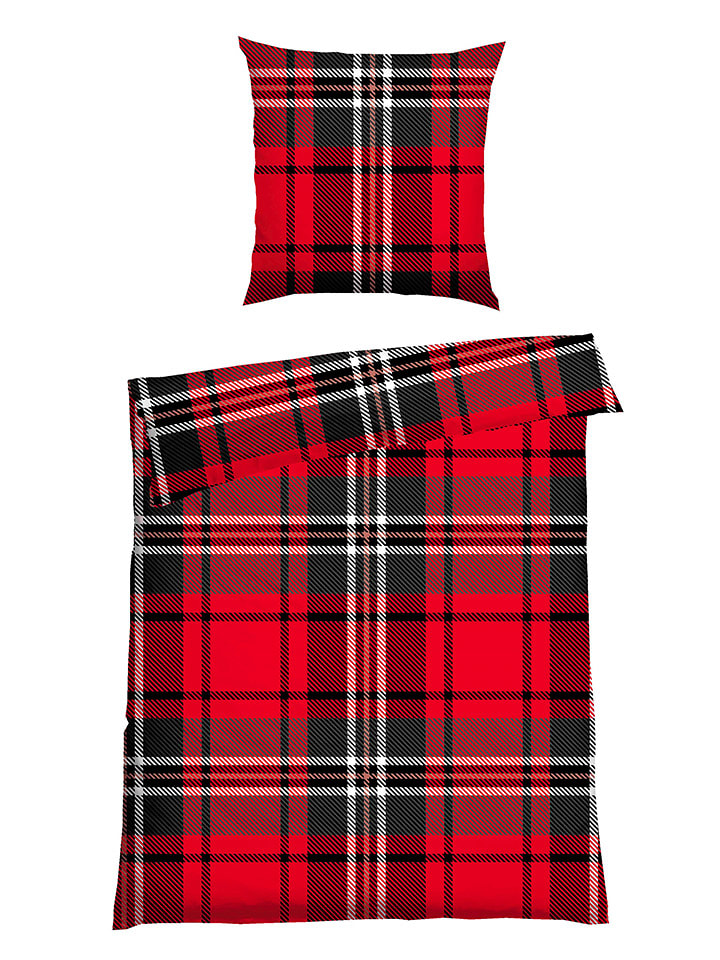 Schiesser Komplet pościeli flanelowej "Borro" w kolorze czerwono-czarnym rozmiar: 155x220 cm