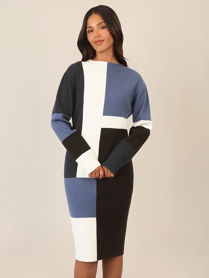 APART Sukienka dzianinowa w kolorze czarno-niebiesko-białym rozmiar: 42