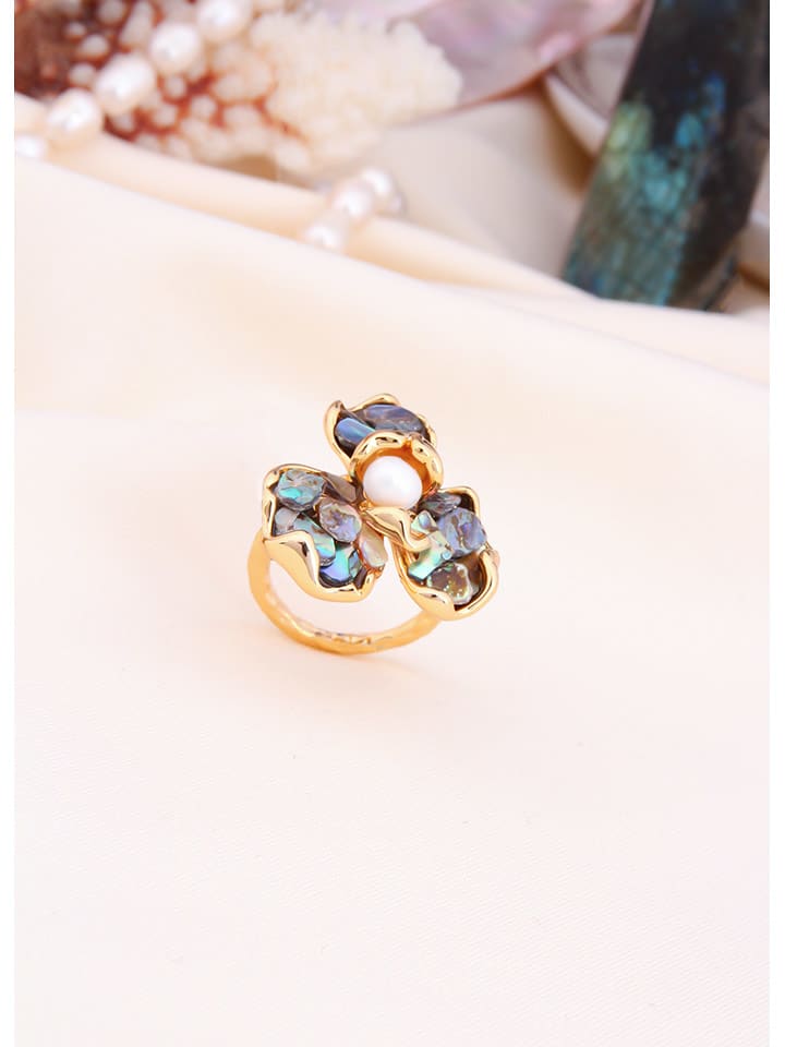 L'Atelier de Gaia Pozłacany pierścionek z perłą i masą perłową rozmiar: onesize