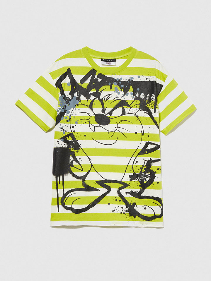 Sisley Koszulka w kolorze limonkowo-białym rozmiar: 160